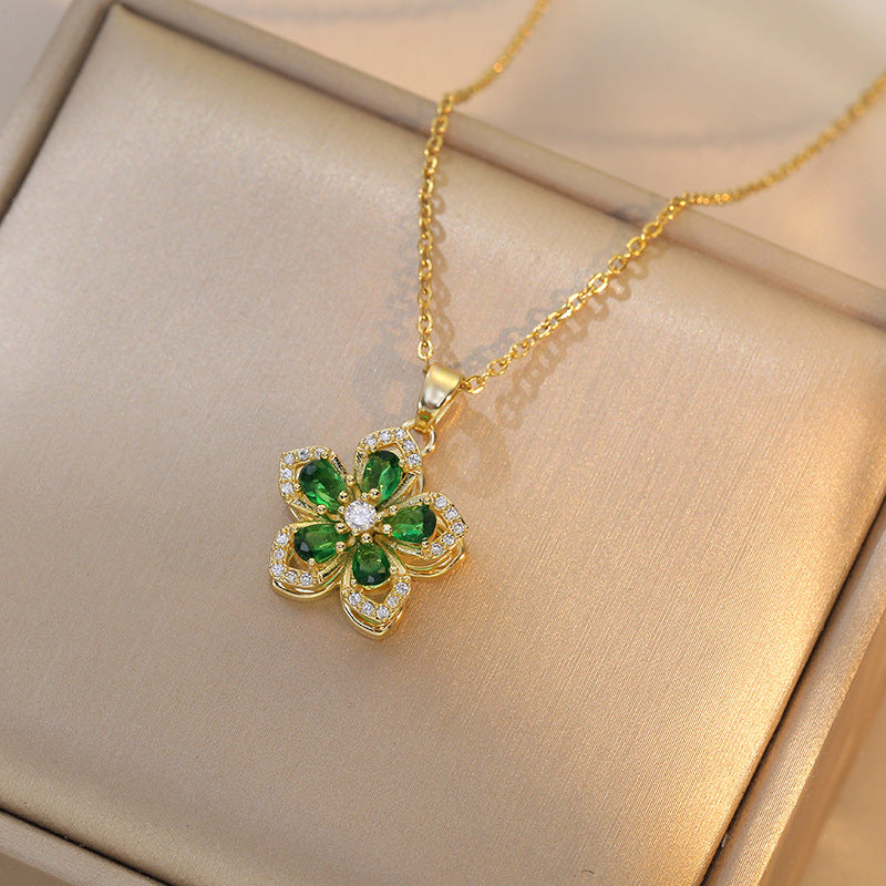 Rotatable Bauhinia Zircon Flower Design Necklace